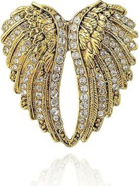 NEW Crystal Angel Wings Brooch Rhinestone Feather Lapel Pin Elegant Suit Fashion